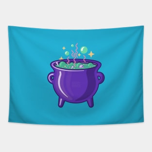 Witch's cauldron bubbling with magic on light colours Tapestry