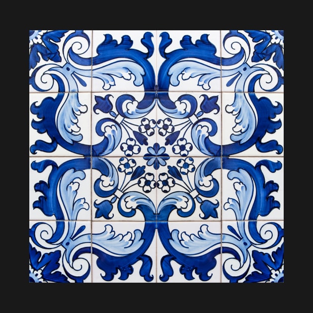 Antique Classic Lisbon Blue Azulejo Tile Floral Pattern by ernstc