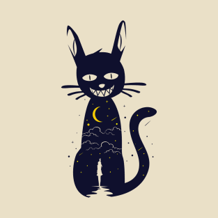 black cat and girl silhouette T-Shirt