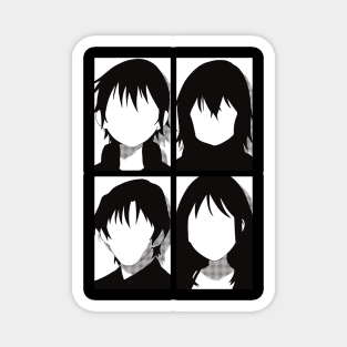 Erased anime | All main character in black and white pop art minimalist design | Satoru fujinuma x Kayo hinazuki x Airi katagiri x Gaku yashiro Magnet