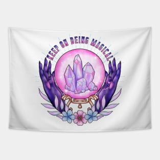 Magical crystal ball design with witchy hands Tapestry