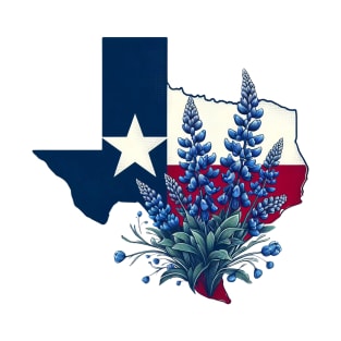 Texas Wildflowers - Texas Flag with Bluebonnets T-Shirt