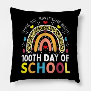 100Th Day Of School Teacher 100 Days Smarter Leopard Rainbow Pillow