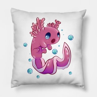 Cute Cartoon Axolotl with Bubbles Pillow