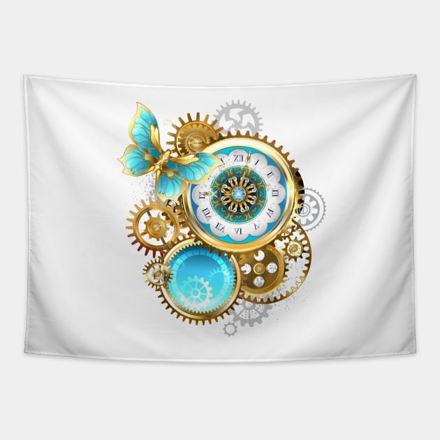 Clock and Gear with Butterfly ( Steampunk ) Tapestry by Blackmoon9