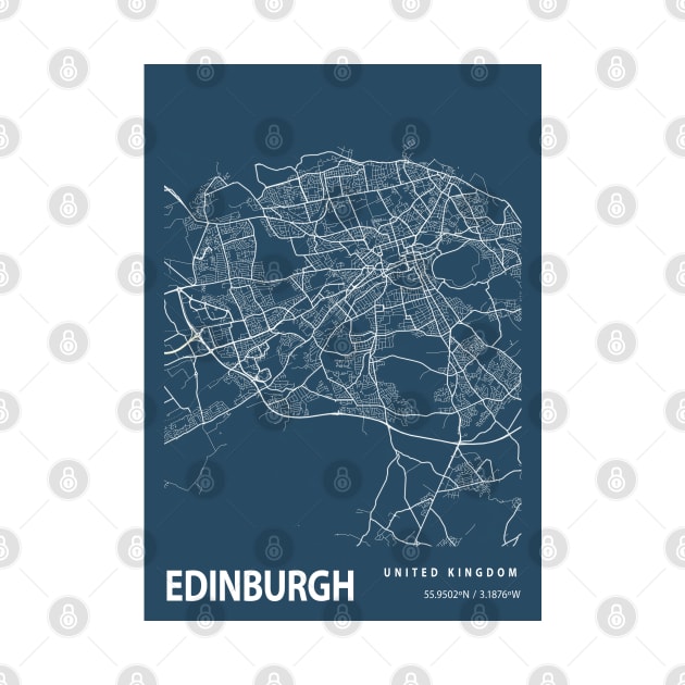 Edinburgh Blueprint Street Map, Edinburgh Colour Map Prints by tienstencil