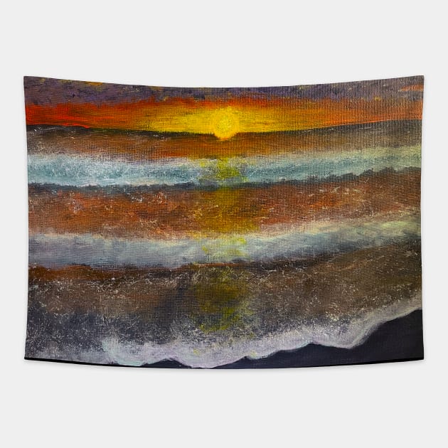 Black Sand Beach Sunset Tapestry by Perspective Shift Art