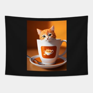 Adorable Orange Cat Illustration- Modern Digital Art Tapestry