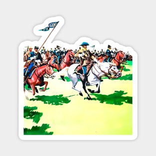 Horses in Battle Western Cowboy Retro Comic Magnet