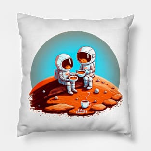 Cute Astronauts drinking coffee on Mars Pillow