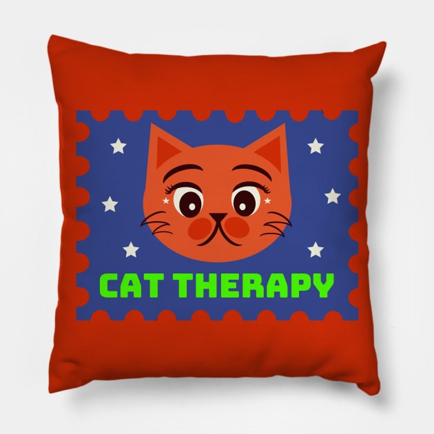 Cat Therapy Postal Stamp Pillow by aaalou