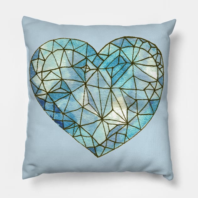 Heart of Glass Crystal Gemstone Jewel Blue Pillow by Cecilia Mok