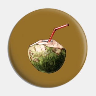 Coconut Drink - Watercolor Realistic Illustration Pin