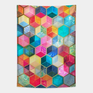 Crystal Bohemian Honeycomb Cubes - colorful hexagon pattern Tapestry