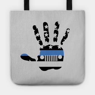 Jeep Police Blue Line Flag Hand Palm, Funny Vintage Design US Flag Tote