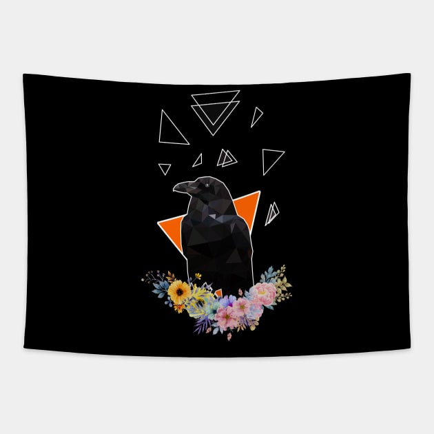 Raven with flowers Tapestry by Jackson Lester