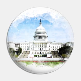 Washington DC Capitol Hill blissful Watercolor Painting Pin