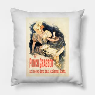 LE PUNCH GRASSOT Vintage French Art Nouveau Poster by Jules Cheret Pillow