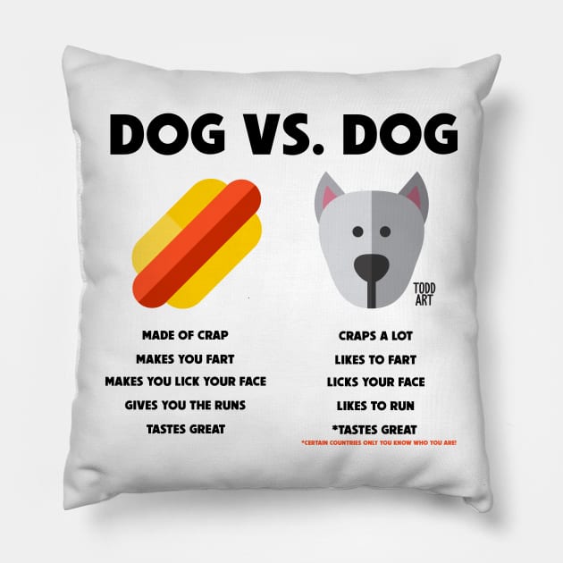 DOG VS DOG Pillow by toddgoldmanart