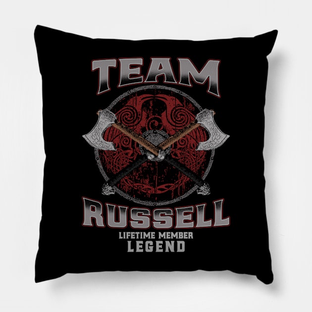 Russell Name - Lifetime Member Legend - Viking Pillow by Stacy Peters Art