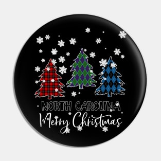 North Carolina Merry Christms Buffalo Plaid Xmas Tree  Pin