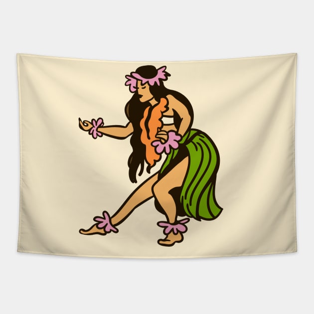 Vintage Hawaiian Hula Dancer Cartoon // Retro Hula Girl B Tapestry by Now Boarding