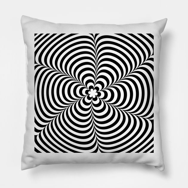 Modern Black & White Geometric Optical Illusion Pillow by badbugs