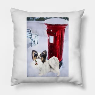 Papillon Christmas Postbox Pillow