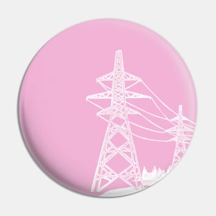 Electricity Pylons Lino Print Silhouette in White and Pink Pin