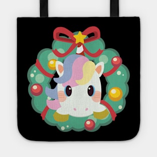 Unicorn with Christmas Wreath Graphic Tote