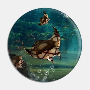 Awesome steampunk manta ray in the deep ocean Pin