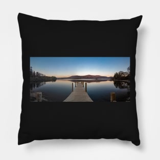 Morning Lake View with Jetty and Mountains Pillow