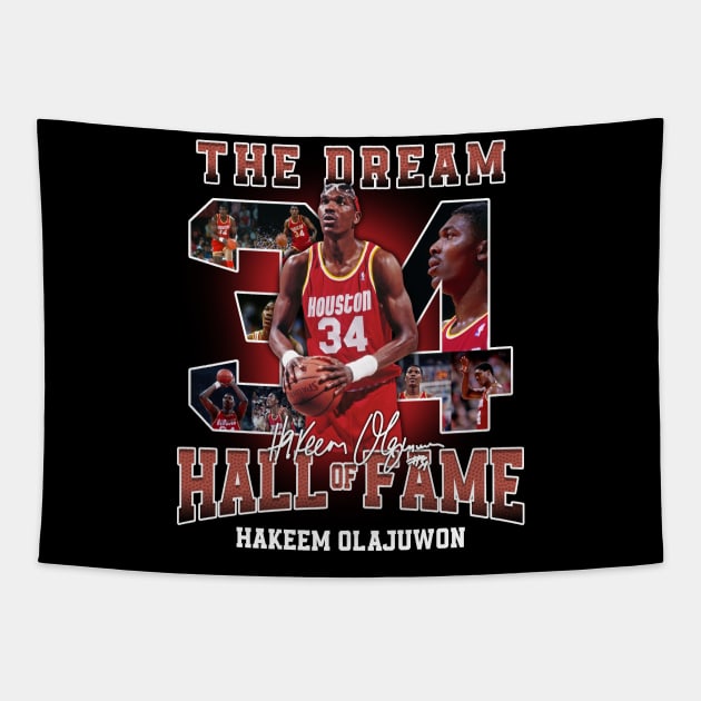 Hakeem Olajuwon The Dream Basketball Legend Signature Vintage Retro 80s 90s Bootleg Rap Style Tapestry by CarDE