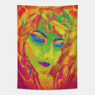 Watercolor Neon Colors Female Portrait Tapestry