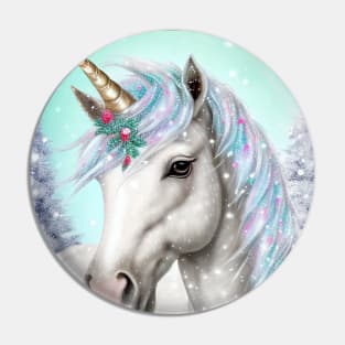 Majestic Snow Unicorn Pastel Winter Pin