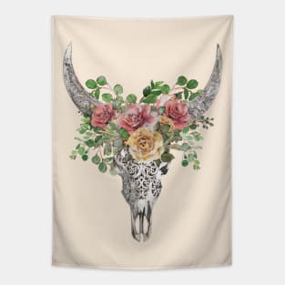 Boho Cow Skull with Floral Design ,lCountry, western style Tapestry