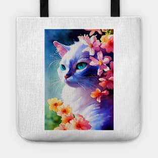 Watercolor colorful cat Tote