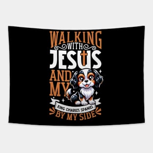 Jesus and dog - King Charles Spaniel Tapestry