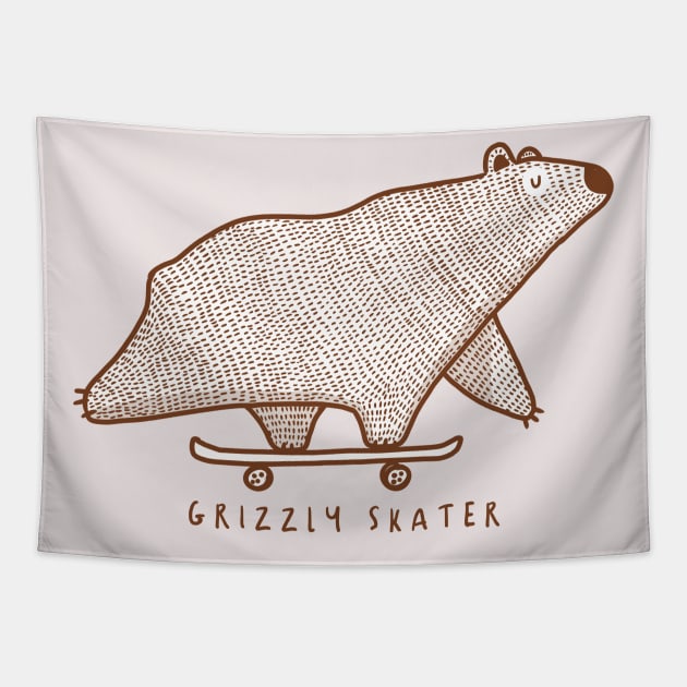 GRIZZLY SKATER Tapestry by NICHOLACOWDERYILLUSTRATIONS 