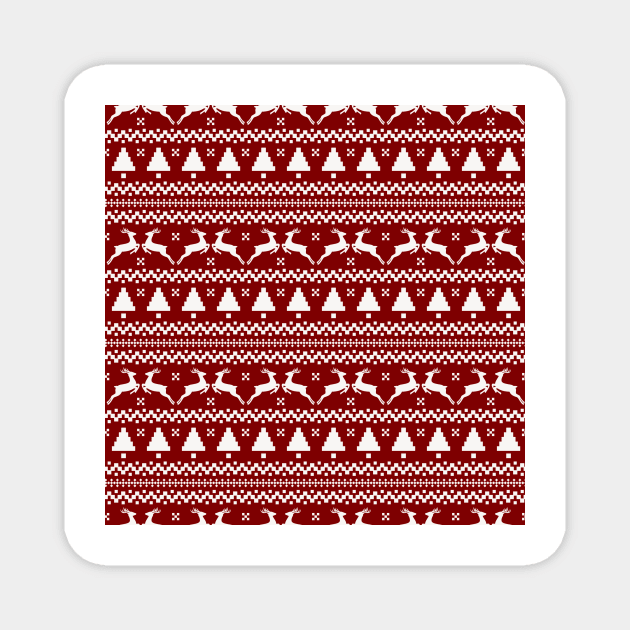 Large Dark Christmas Candy Apple Red Nordic Reindeer Stripe in White Magnet by podartist