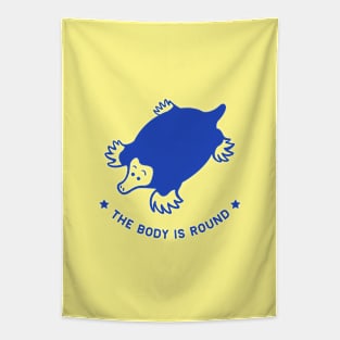 Small chonky mole with round body. Minimal stylized design in blue ink Tapestry