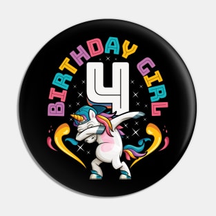 Dabbing Unicorn Birthday Girl 4 Years Old Pin