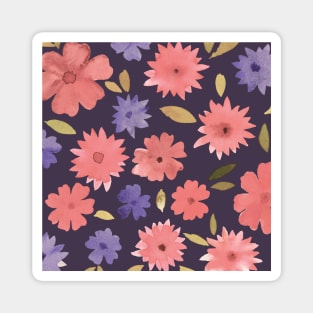 Loose floral pattern - dusty pink on purple Magnet