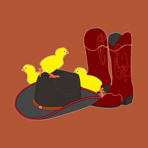 cowboy boots, hat and chicken by momomoma