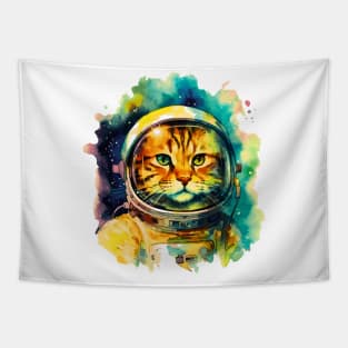 Astronaut Cat in Watercolor Tapestry