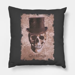 Skull in Top Hat spooky macabre Red Pillow