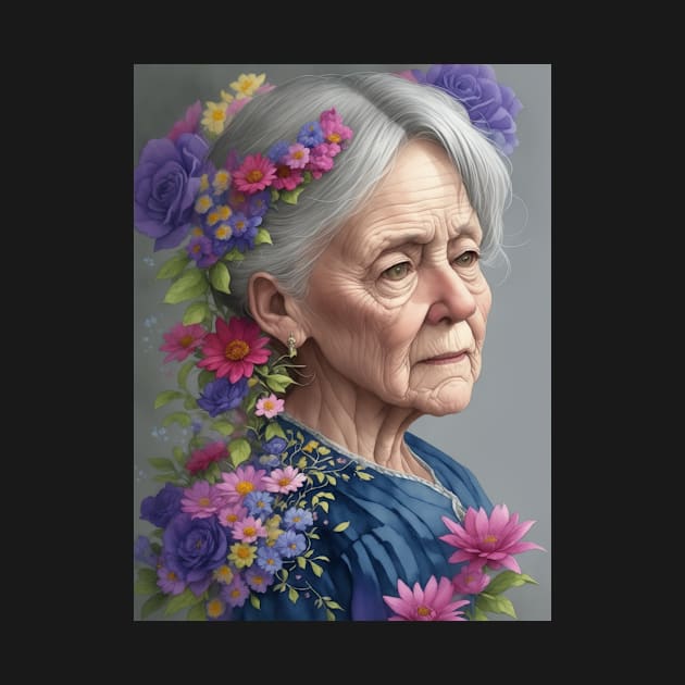 Old woman with flowers by jzone_05