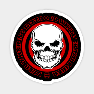 Beer Drinking Tattooed White Trash Biker Skull Magnet