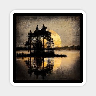 Rustic Lake Island Sunset Magnet