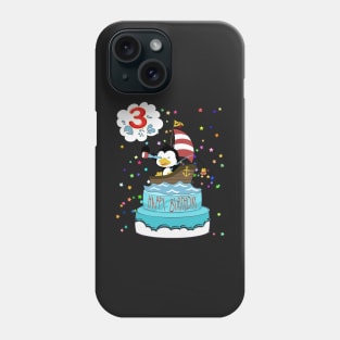 3rd  Birthday Penguin with a boat Phone Case